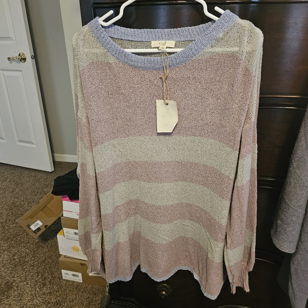 Easel- Cozy Striped Sweater in Pink and Cream